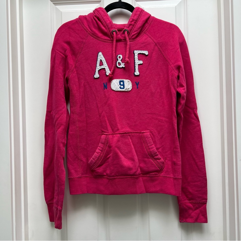 ABERCROMBIE & FITCH LONG SLEEVE HOODED PULLOVER SWEATSHIRT PINK MEDIUM